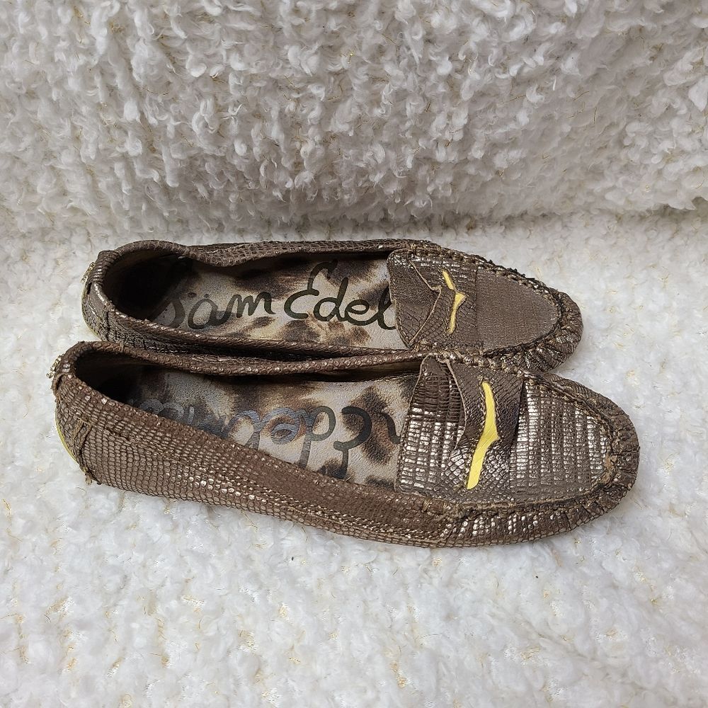 Sam Edelman Jones Metallic Gold Snakeskin Loafers‎ sz 6